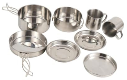 Harilla 8-teiliges Camping-Kochgeschirr-Set, Camping-Besteck-Set, tragbares, leichtes Edelstahl-Outdoor-Geschirr zum Wandern, Grillen