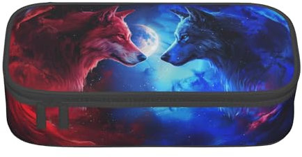 wiuurs Wolf-Federmäppchen, großes Fassungsvermögen, Schreibwaren, Federmäppchen, ästhetisch, mit Reißverschluss, für Büro, Uni, Erwachsene