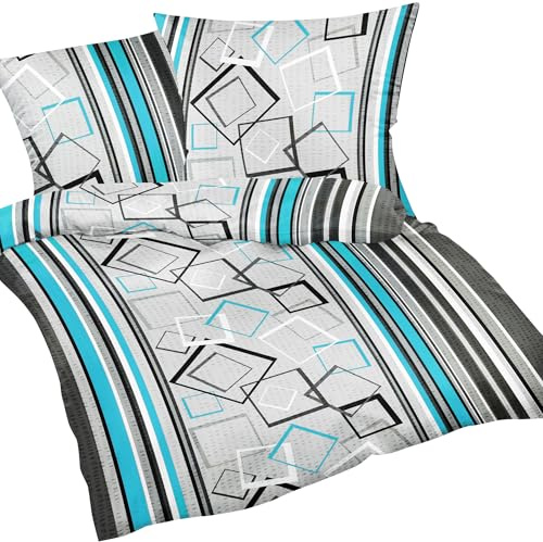 2-teilige Seersucker Bettwäsche 155x220cm + 80x80cm - Gestreift (EW-305-7) | Karo Streifen Modern - Bettgarnitur aus 100% Baumwolle, bügelfrei