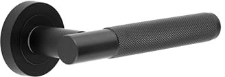 Lever On Rose Knurled Door Handles, Matt Black for Internal Wooden Doors