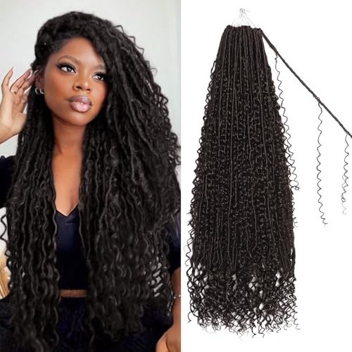 FALEMEI Boho Locs Crochet Hair 30 Inch Goddess Braids Crochet Hair for Black Women 8 Packs Boho Faux Locs With Curly Ends Pre Looped Bohemian(4#, 30 Inch (Pack of 8))