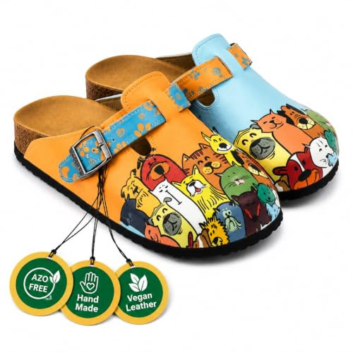 GOBY Clogs Hausschuhe Damen | Handgefertigte Premium Clogs mit Buntem Print – Bequeme & leichte Pantoletten Damen aus hochwertigem Imitationsleder mit Eva-Sohle [ Test SEHR GUT, Note 1.1 *]