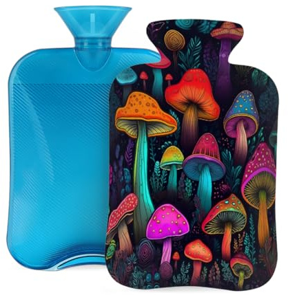 Mexpekil Hot Water Bottle with Soft Flannel Cover 2L Large Hot Water Bag for Pain Relief, Warm Hands, Feet & Body Ideal Gifts for Adults Kids (Mushroom)