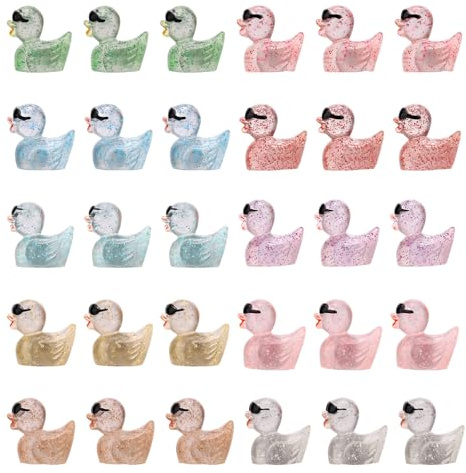 30pcs Cute Mini Duck Fridge Magnets, Glow in The Dark Glitter Sunglasses Resin Duck Refrigerator Magnets for Kitchen Office Locker & Magnetic Whiteboard Decor (Multicolored)