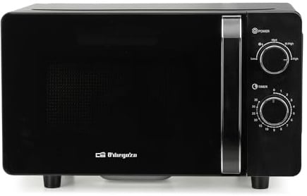 Microondas Orbegozo MI 2061 CE, 20 Litros, 700 W, sin plato giratorio, apta para platos cuadrados, 5 niveles de potencia, negro.