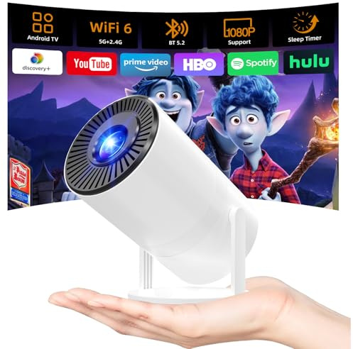 Tecaki Android 14 Mini Projector with BT 5.2 & WiFi 6 | 1080P Portable for Home Bedroom, Built-in Apps, 180° Rotatable, Auto Keystone, Compatible with TV Stick, HDMI, USB