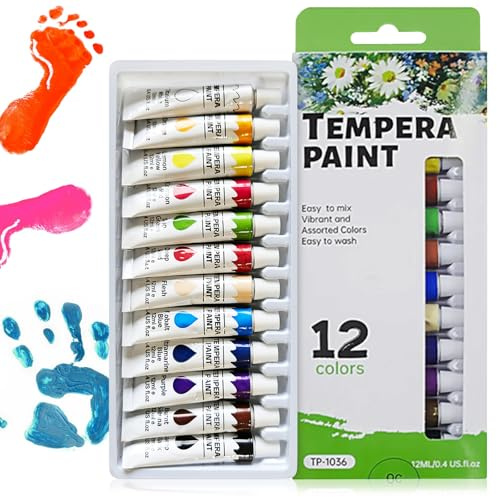 Teouuas 12 Couleur Peinture au Doigt, Peintur au Doigt pour Tout-Petits, Peintures au Doigts Bebe, Tempera Peintures pour Enfants, pour Affiches Artisanat Peinture (12 ml)