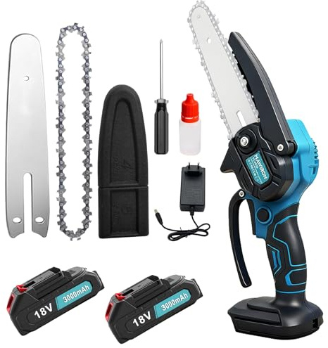 6-Zoll Mini Akku Kettensäge Akku, tragbare Hand-Kettensäge für Baumtrimmen, Beschneiden & Holzarbeiten (2 Akkus)
