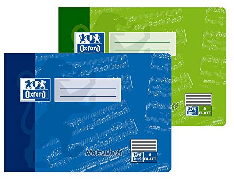 Oxford Notenheft A5 quer, Lineatur 14, blau und grün, 15er Pack