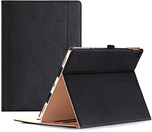 ProCase Leder Stand Folio Hülle für 2017 iPad Pro 12.9 Zoll (A1670 A1671) und 2015 iPad Pro 12.9 (A1584 A1652),Mit Mehre Blickwinkeln, Auto Sleep/Wake, Dokumentenkarte Tasche -Schwarz