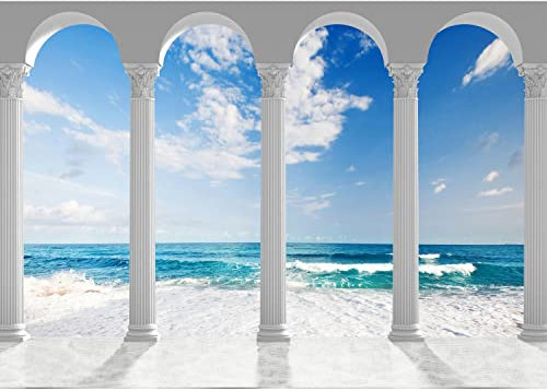 Runa Art Fototapete Meer Säulen 352 x 250 cm Vlies Tapeten XXL Moderne Wandtapete Wohnzimmer Schlafzimmer Blau Weiss 9047011a