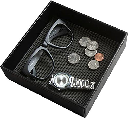 JackCubeDesign Leather Rubber Finger Scraper Mat Valet Tray Storage Tray Catch All for Keys, Phone, Wallet, Coin, Jewellery and More(Black) - MK206A