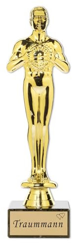 andSmile Siegerfigur mit Gravur Traummann - Trophäe aus hochglänzendem Gold mit Marmorsockel - Geschenk für den Freund, Partner zum Geburtstag, Valentienstag, Weihnachten