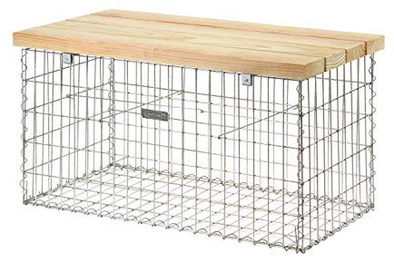 bellissa Gabionenbank - 97152 - Gabionen-Gartenbank ohne Lehne - Garten-Bank, Sitzfläche aus Douglasien-Holz - 105 x 56 x 54 cm