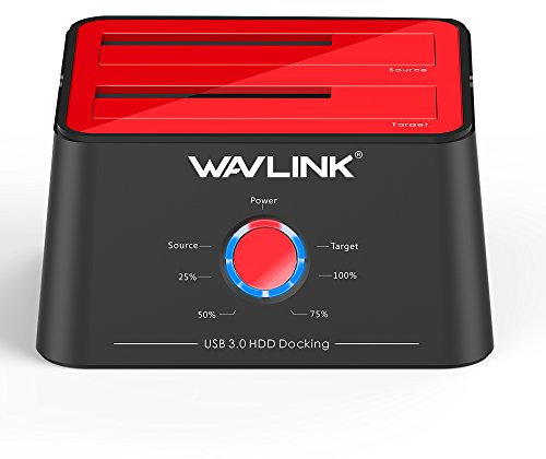 WAVLINK Base de Conexión Docking Station USB 3.0 a SATA Disco Duro Externo 2 Bahias, con Función de Offline Clon/Copia/UASP, para 2.5/3.5 HDD/SSD Soporta 2 x 16 TB