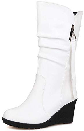 Onewus Stivali a mezza altezza da donna con zeppa, bianco, 36 EU