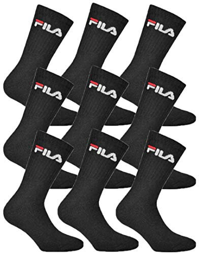 Fila 9 paia di calzini da tennis in spugna con logo, unisex (3 confezioni da 3) Nero 43-46