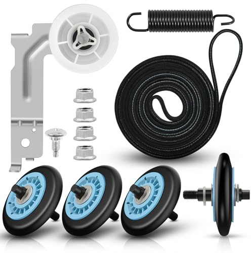 Dryer Repair Kit for Samsung - 6602-001655 Belt & DC93-00634A Idler Pulley & DC97-16782A Drum Rollers fits DV48H7400EW/A2 DV40J3000EW/A2 DV45H7000EW/A2 DV52J8700EP/A2 DV448AEP DV419AEW DV50F9A6EVW/A2