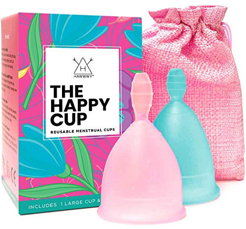 Happy Cup Menstrual Cups Hawwwy Tampon & Pad Alternative Small and Large Regular and Heavy Flow Good-Grip Pull Design Eco Friendly Reusable FBA Registered Feminine Period Cup Beginner and Experienced