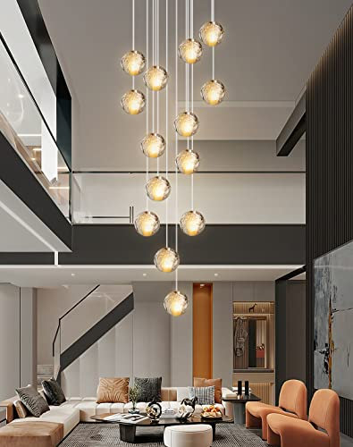 H.W.S LED Pendelleuchte Glas Kristall Hängeleuchte Lüster Dekoratives Kronleuchter Modern Pendellampe für Villa Treppe Wohzimmer Esszimmer Schlafzimmer Innenleuchte(14-Flamming, Square)