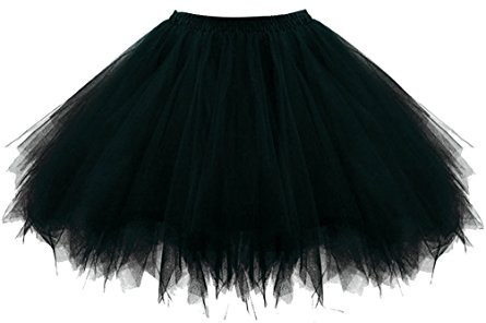 OBBUE Damen Karneval 1950er Vintage Ballett Blase Tutu Unregelmäßig Tüll Retro Petticoat Schwarz-M