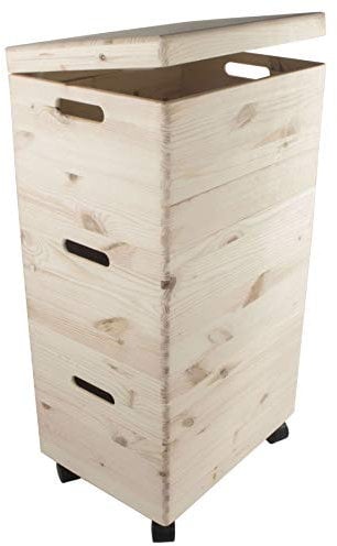 Set of Three Large Wooden Unpainted Stacking Toy Boxes | Trunks to Decorate for Children Bedroom | Top Box with Lid Bottom Crate Castors Wheels | Storage Chest with Handles