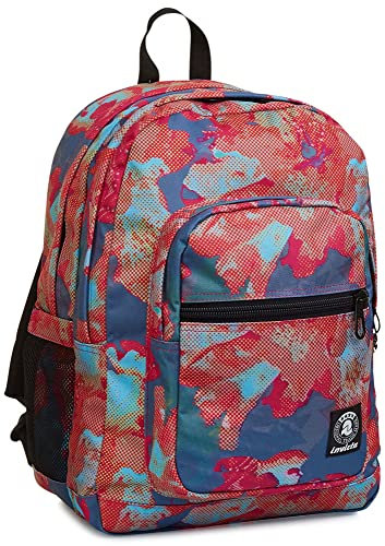 Invicta Jelek Schulranzen, Daypack, Tagesrucksack, Rucksack mit Trinkflaschenfach, Laptopfach, Extra Platz - 38 LT - Unisex, für Schule, Sport und Freizeit, Uni, rot-blau- Mädchen, Jungen