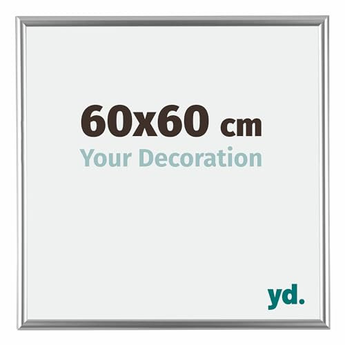 yd. Your Decoration - Bilderrahmen 60x60 cm - Silber - Bilderrahmen aus Kunststoff mit Acrylglas - Antireflex - 60x60 Rahmen - Bordeaux