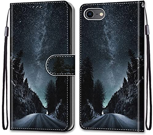 nancencen Kompatibel mit iPhone 7 / iPhone 8 / iPhone SE 2020 Handyhülle, PU Leder Flip Cover Wallet Hülle (Anti-Fall) - Sternenklarer Himmel