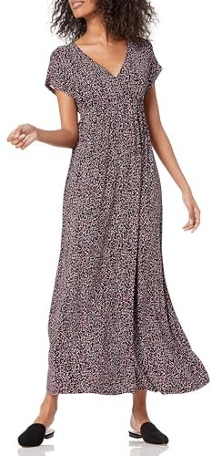 Amazon Essentials Women's Waisted Maxi Dress (Available in Plus Size), Black Confetti Print, XL