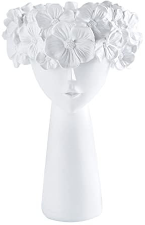 Happyyami Mädchen Kopf Statue Pflanzer Nordic Harz Göttin Kopf Blumentopf Weibliche Figur Blumentopf Kopf Pflanzer Garten Ornament für Home Terrasse Rasen Yard Decor Weiß