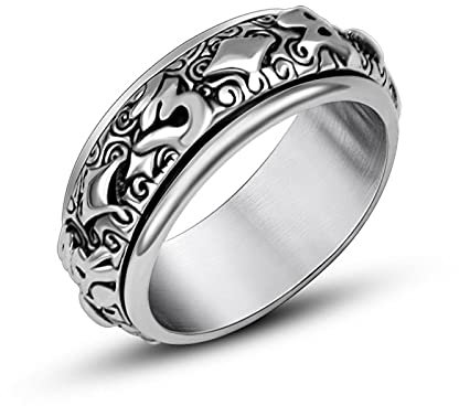 Drehbarer Tibet Om Mani Padme Hum Men Calvarium Punk Vintage Ring Gothic Edelstahl Biker Ringe Stressabbau Schmuck