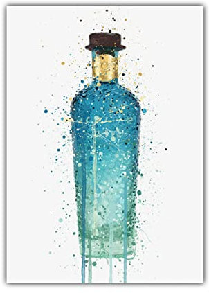 Taxpy Fashion Art Gin Bottle Poster Color Graffiti Canvas Painting Bar Wall Art Painting Living Room Kitchen Home Decoration Mural,50x70 No Frame