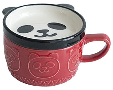 Cliettilw Tasse à café japonaise mignonne en céramique Shiba Inu Panda avec couvercle Accueil Couple Lait Petit déjeuner Tasse à (Rouge)