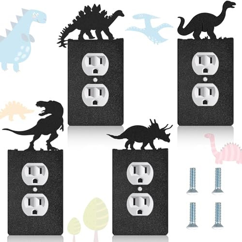 4 piezas de cubierta de interruptor de luz de dinosaurio para niños, placa de pared, triceratops, estegosaurio, tiranosaurio, dinosaurio, cubierta de enchufe de dinosaurio, interruptor de luz