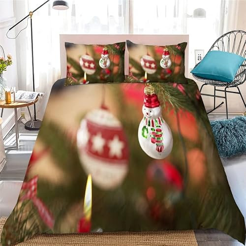 Christmas Duvet Cover Sets 225x220cm Doll Grass Green, 2 Pillowcases 50x75cm + Duvet Cover Comfort Bedding, 110gsm Microfiber Hidden Zipper Duvet Covers Suitable for Adults and Children