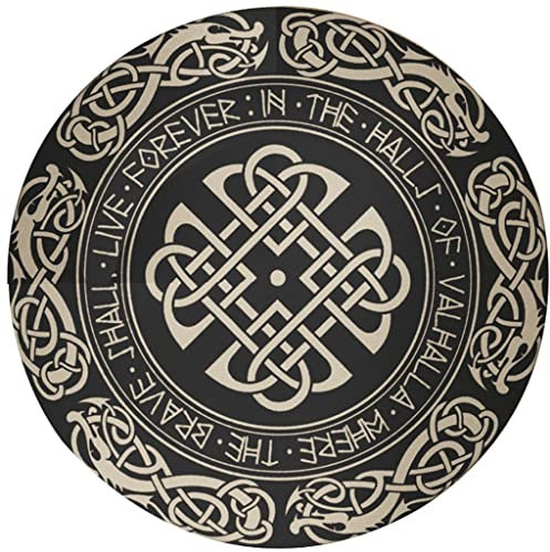 DUSALA Zimmer Schlafzimmer Wikinger Runde Teppich, Nordische Mythologie Graphic Area Rug, Zotteliger Weicher Kuscheliger Flanellteppich Waschbar (Color : Celtic Rune, Size : 120 x 120CM)