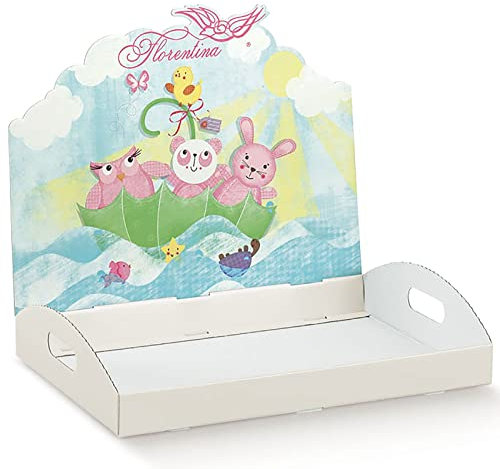 Ingrosso e Risparmio Vassoio in cartoncino, Porta confettata, Decorato con animaletti Rosa, Nascita Bimba.