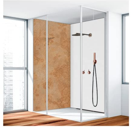 Duschrückwand, Badrückwand, Duschverkleidung, Wandverkleidung aus 3 mm Alu-Verbundplatte, 150x250cm, Betonwand Beige Matt - 3380