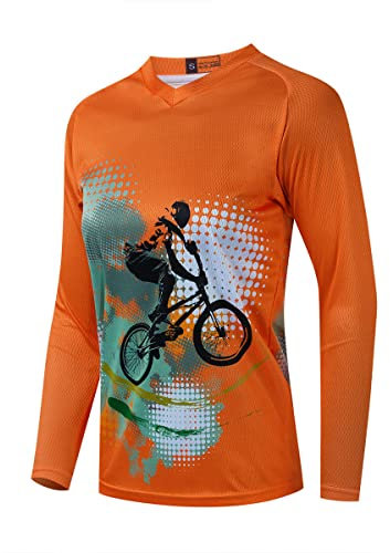 Langarm-MTB-Trikot für Damen, Dirt-Bike-Shirt für Mountainbike, Motocross, Biken, BMX, Motorrad, Angeln, Off-Racing, 1Orange, Klein