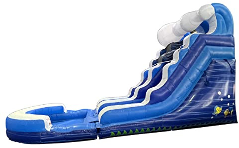 Crossover Inflatable Water Slide for Kids with Removable Splash Pool, 25.5 x 9 x 15 Foot Blue Wave Backyard Party Waterslide, Includes 1HP Blower, Stakes, Storage Bag, Patches - 15 Feet Tall