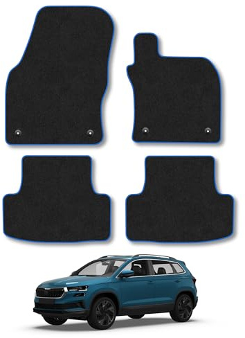 Skoda Karoq (2017+) Carpet Car Mats | Blue Edge Trim Tailored Fit Floor Mats Full Coverage Protection Accessories Easy Clean Anti Slip Made in the UK