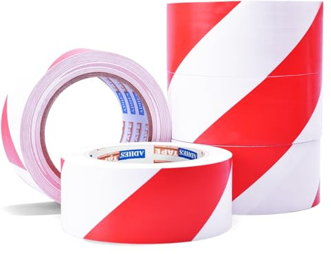 ADHES TAPE PURSUIT OF PERFECTION Nastro adesivo pericolo, Nastro adesivo da segnalazione, Rosso e Bianco, Resistente alle intemperie, 50mm x 54Feet, 5 Rotoli