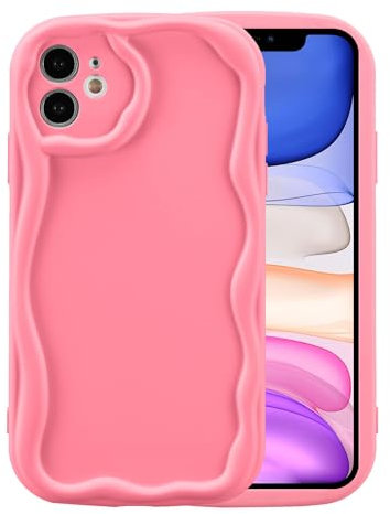 ZCDAYE Case for iPhone 11 Phone Case, Soft TPU iPhone 11 Protective Case, Cute Candy Cream Solid Curly Back for Women Girl Shockproof Phone Cover for iPhone 11, Barbie Pink