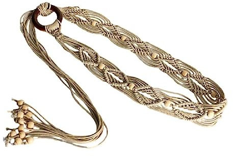 OFFILICIOUS Beads Decors Bohemian Style Taillengürtel Frauen Elastischer Gürtel Ethno Style Geflochtener Gürtel Dünner Bund Bunt Taillenseil