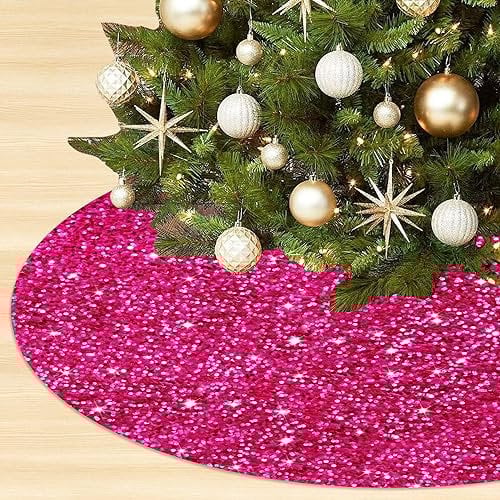 Hot Pink Sparkly Sequin Tree Skirt - 21 Inch Small Glittery Velvet Embroidered Soft Christmas Skirt for Xmas Trees & Holiday Parties