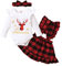 APAELEA Abiti Alce Natale Bambina Manica Lunga Romper Plaid Sospensione Gonna Completini e Coordinati,Rosso,6-12 Mesi