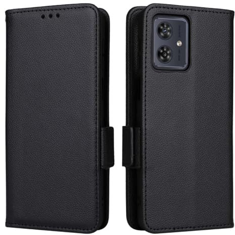 GOKEN Funda para Motorola Moto G54 5G, Leather Folio Carcasa con Soporte & Ranura para Tarjeta, Flip Magnético Case Cover -Negro
