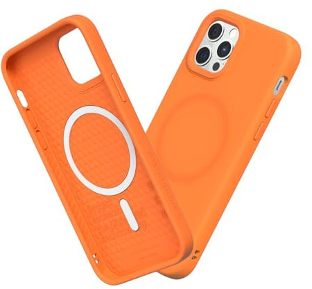 RhinoShield Hülle kompatibel mit [iPhone 12 Pro Max] | SolidSuit - MagSafe-kompatibel -Stoßdämpfende & schlanke Schutzhülle mit Premium Finish - 3.5 Meter Fallschutz - Neon Orange