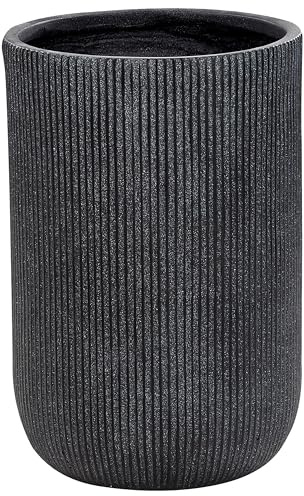 Blumentopf Ton & Glasfaser schwarz rund 37 x 37 x 56 cm mit Rillen modern Eantio